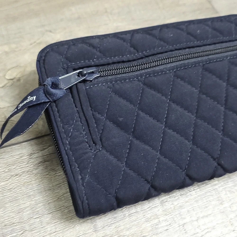 Vera Bradley Turnlock Wallet Navy Blue Large Quilted Cotton Clutch Organizer 7.7 - Picture 4 of 11